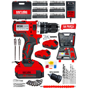 DAFLONG ÇELİK MANDREN 84 PARÇA TAKIM SETLİ ŞARJLI MATKAP-KRMZ