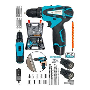 Şarjlı Matkap Lion Armut Batarya Metal Şanzuman Çift Akülü Vidalama