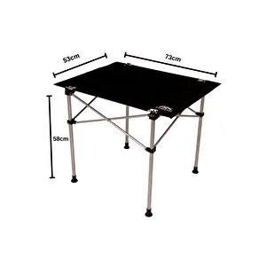 Katlanabilir Kumaş Kamp Ve Piknik Masası Alüminyum Xl Model ,73 X 53 X 58 Cm Siyah