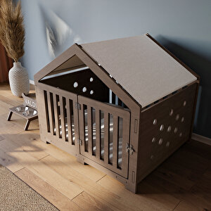 Modern Köpek Kulübesi Küçük Boy Kovboy Model, El Yapımı, Birinci Sınıf Ahşap, Hediye Mama Kabı Antrasit