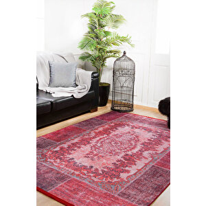 Klasik Kırmızı Salon&yolluk Dijital Baskılı Makinede Yıkanabilir Kaymaz Taban Saçaklı Halı Hk103 120x200 cm