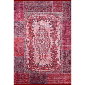 Klasik Kırmızı Salon&yolluk Dijital Baskılı Makinede Yıkanabilir Kaymaz Taban Saçaklı Halı Hk103 120x180 cm
