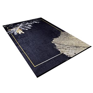 Modern Siyah Altın Desen Dijital Baskı  Hipoalerjenik Kaymaz Taban Halı Yolluk 240x340 cm