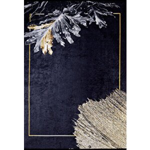Modern Siyah Altın Desen Dijital Baskı  Hipoalerjenik Kaymaz Taban Halı Yolluk 100x200 cm