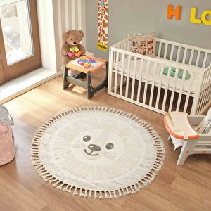 Bercario Kids 9274 Aslanlı Hayvan Figürlü Dokuma Çocuk Odası Halısı Yumuşak Bebek Odası Halısı 130x130 cm