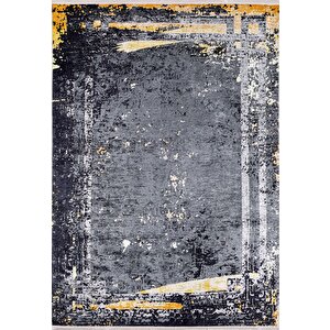 Modern Antrasit Dijital Baskı Yıkanabilir Hipoalerjenik Kaymaz Taban Halı Yolluk 100x300 cm