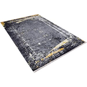 Modern Antrasit Dijital Baskı Yıkanabilir Hipoalerjenik Kaymaz Taban Halı Yolluk 100x300 cm