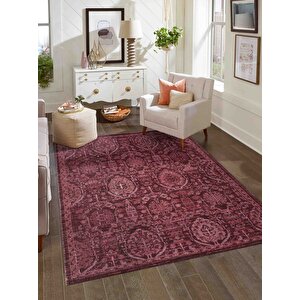 Antik 1116 Klasik Vintage Salon Halısı Bordo Retro Mutfak Halısı Tozumaz İnce Makine Halısı 100x300 cm
