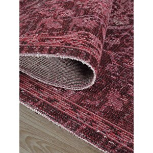 Antik 1116 Klasik Vintage Salon Halısı Bordo Retro Mutfak Halısı Tozumaz İnce Makine Halısı 100x300 cm