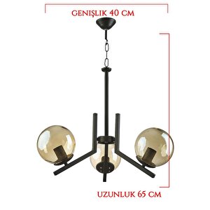 Tanya 3'lü Bal Renk Camlı Siyah Modern Avize