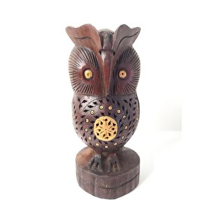 Ahşap Dekoratif El Oyması Baykuş Biblo 16 Cm