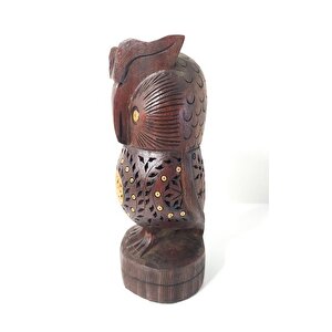 Ahşap Dekoratif El Oyması Baykuş Biblo 16 Cm