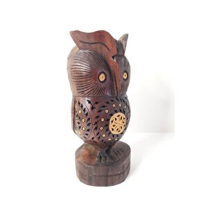 Ahşap Dekoratif El Oyması Baykuş Biblo 16 Cm