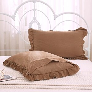 Maki Home Yüzde Yüz Pamuklu Sutlu Kahve Fırfırlı İki Adet 50x70 Yastık Kılıfı Seti