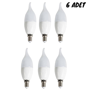 7w Kıvrık Led Buji Ampul - E-14 Duy - Beyaz Işık - 6 Adet