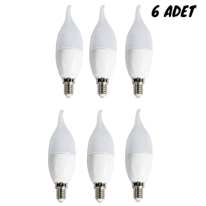 7w Kıvrık Led Buji Ampul - E-14 Duy - Günışığı - 6 Adet