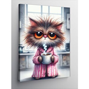 Kanvas Tablo Bardaklı Uykucu Kedi 50x70 cm