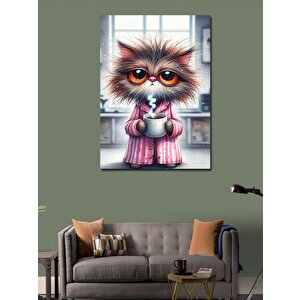 Kanvas Tablo Bardaklı Uykucu Kedi 50x70 cm