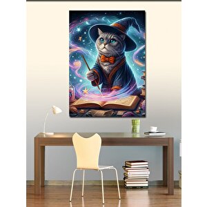 Kanvas Tablo Büyü Kitabı Okuyan Kedi 50x70 cm