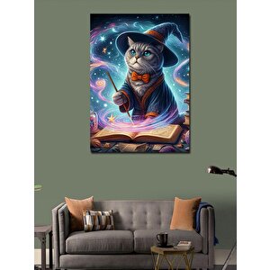 Kanvas Tablo Büyü Kitabı Okuyan Kedi 50x70 cm