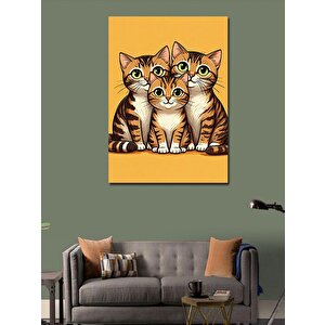 Kanvas Tablo Yan Yana Üç Kedi 70x100 cm