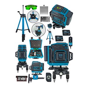 Tri̇pot Hedi̇yeli̇ Şarjlı Çift Akülü Profesyonel 4 Köşe 4×360 16 Satır Yeşil Çizgi Lazer Hizalama