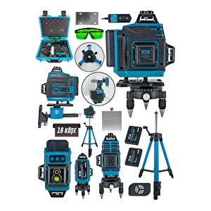 Tri̇pot Hedi̇yeli̇ Şarjlı Çift Akülü Profesyonel 4 Köşe 4×360 16 Satır Yeşil Çizgi Lazer Hizalama
