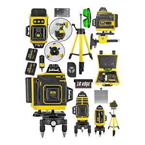Tri̇pot Hedi̇yeli̇ Şarjlı Çift Akülü Profesyonel 4 Köşe 4×360 16 Satır Yeşil Çizgi Lazer Hizalama