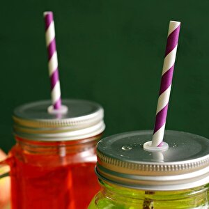 3b Trend Kağıt Pipet Mor Beyaz 25'li