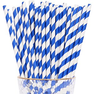 3b Trend Kağıt Pipet Mavi Beyaz 25'li