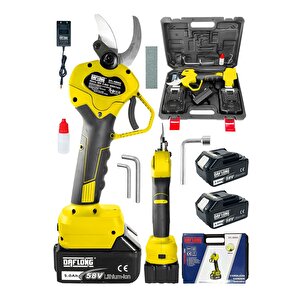 10 Pi̇lli̇ 40 Mm Çift Akülü Çelik Şanzumani Şarjlı Dal Ağaç Kesme Bağ Budama Makası