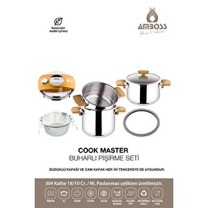 Cook Master 7 Parça Çok Fonksiyonlu Paslanmaz Çelik Buharlı Düdüklü Tencere Seti