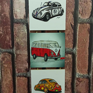Retro Time Woswos Kabartmalı Baskılı Mdf 3'lü Tablo
