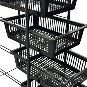 4 Plastik Raflı Tekerlekli Siyah Sebzelik Meyvelik Organizer