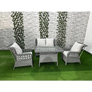 2+1+1 "şık Ve Konforlu Rattan Bahçe Mobilyası Takımı" Gri̇ Garanti̇li̇