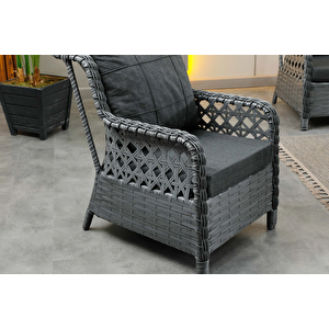 Vilza, 2+1+1 Rattan Bahçe Mobilyası, Antrasit
