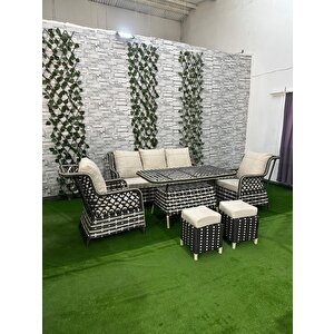 Şık Ve Konforlu Rattan Bahçe Mobilyası Takımı 3+1+1 + 2 adet puf + Masalı