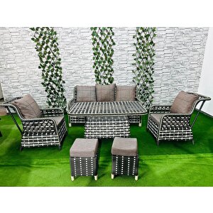 Şık Ve Konforlu Rattan Bahçe Mobilyası Takımı Çift Renk 3+1+1 2 Puf Hediye Masalı