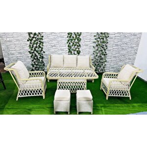Şık Ve Konforlu Rattan Bahçe Mobilyası Takımı Krem Garanti̇li̇ Açık Krem