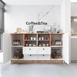 Beyaz Atlantik Çam Çiftli Çok Amaçlı Dolap - Kahve Köşesi mutfak Standı