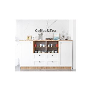 Beyaz Atlantik Çam Çiftli Çok Amaçlı Dolap - Kahve Köşesi mutfak Standı