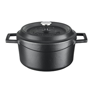 Döküm Yuvarlak Tencere Döküm Demir Yekpare Kulplu Edition Serisi Çap(ø)20cm. Siyah