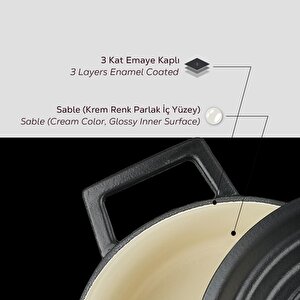 Lava Döküm Yuvarlak Tencere Döküm Demir Yekpare Kulplu Edition Serisi Çap(ø)20cm.