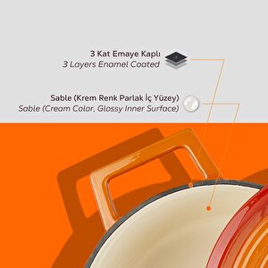 Lava Döküm Yuvarlak Tencere Döküm Demir Yekpare Kulplu Edition Serisi Çap(ø)20cm.