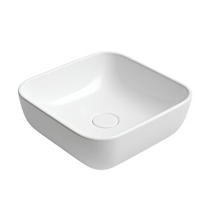 Porto Çanak Beyaz Kare Deliksiz Lavabo 40 Cm Prt0708
