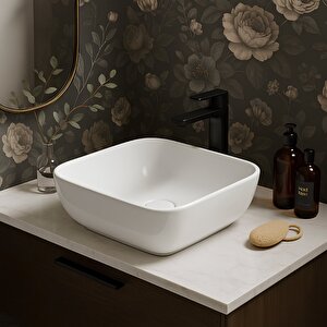 Porto Çanak Beyaz Kare Deliksiz Lavabo 40 Cm Prt0708