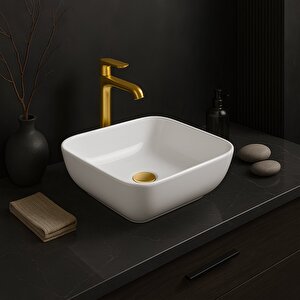 Porto Çanak Beyaz Kare Deliksiz Lavabo 40 Cm Prt0708