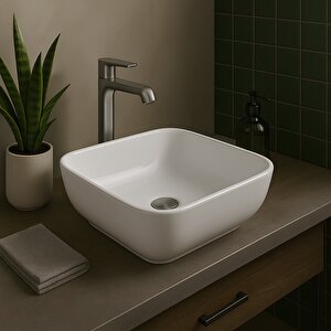 Turavit Porto Çanak Beyaz Kare Deliksiz Lavabo 40 Cm Prt0708