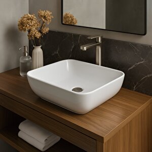 Turavit Porto Çanak Beyaz Kare Deliksiz Lavabo 40 Cm Prt0708