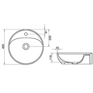 Turavit Toledomix Çanak Beyaz Oval Delikli Lavabo 45 Cm Tld0712